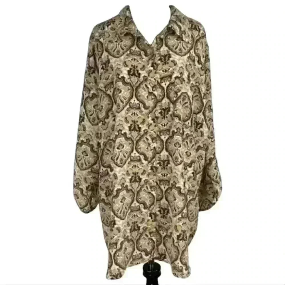 White Stag top size 2X 18/20 brown white geometric
